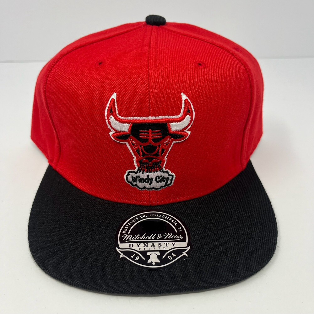 Mitchell & Ness Chicago Bulls Windy City Red Black Hat Cap Fitted Men Size 7 3/8