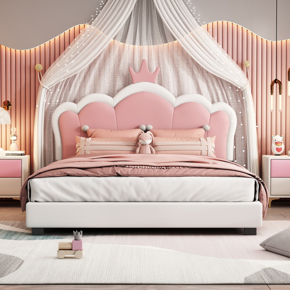 Full Size Upholstered Princess Platform Bed with Crown Headboard  