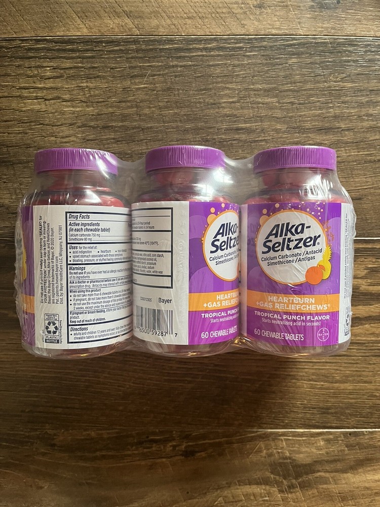 3-Alka-Seltzer Heartburn + Gas Relief Tropical Punch Chews 60 Count-Exp: 01/26