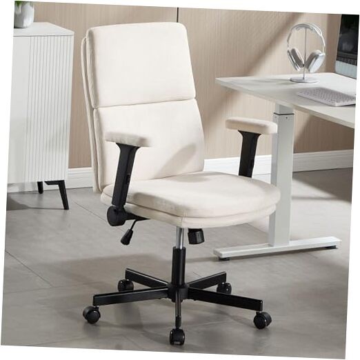 Office Chair Adjustable Desk Chair Mid Back Comfortable Linen Ergonomic Beige