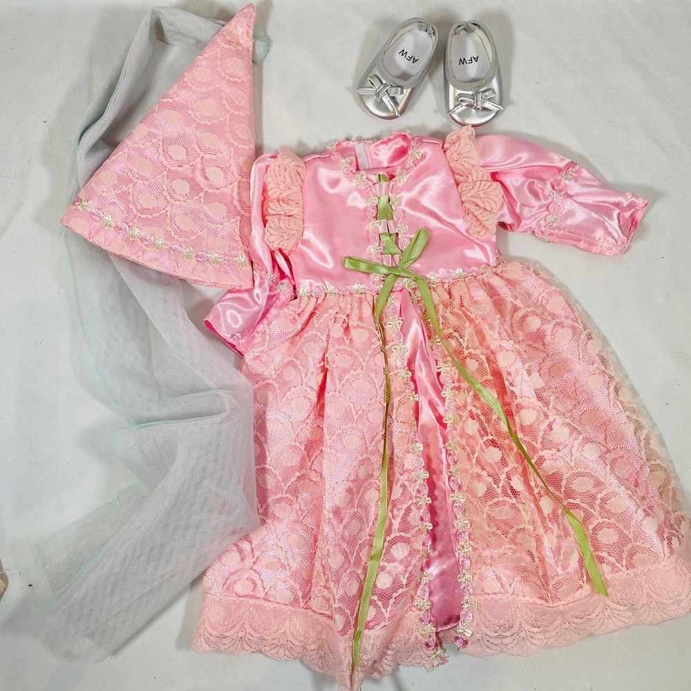 Medieval Pink Lace Princess Dress, Hat, & Shoes Set for 18