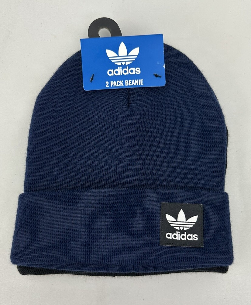 Adidas Unisex Knit Beanies with Cuff 2-Pack Solid Black & Solid Navy Blue OSFM