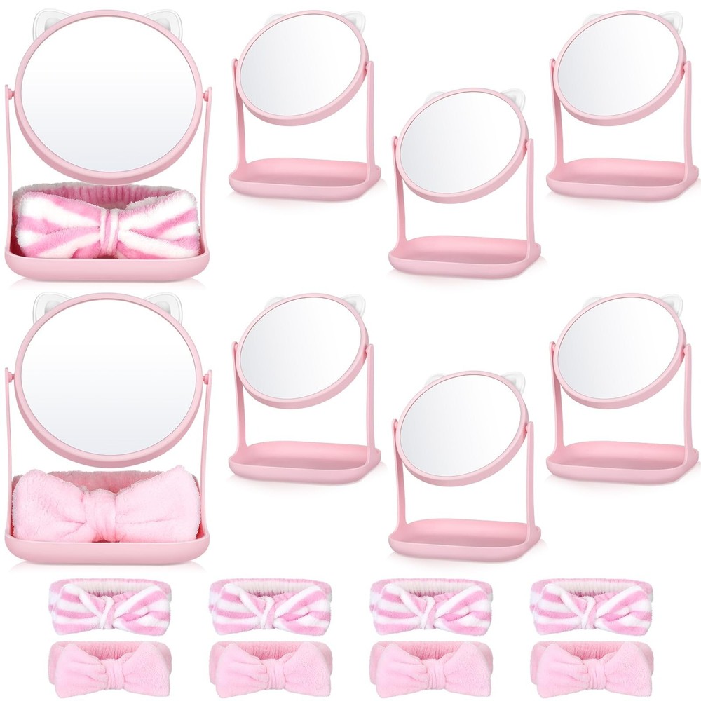 8PCS Bunny Spa Headbands for Girls Spa Party Favors Mirror Design Cat Ears
