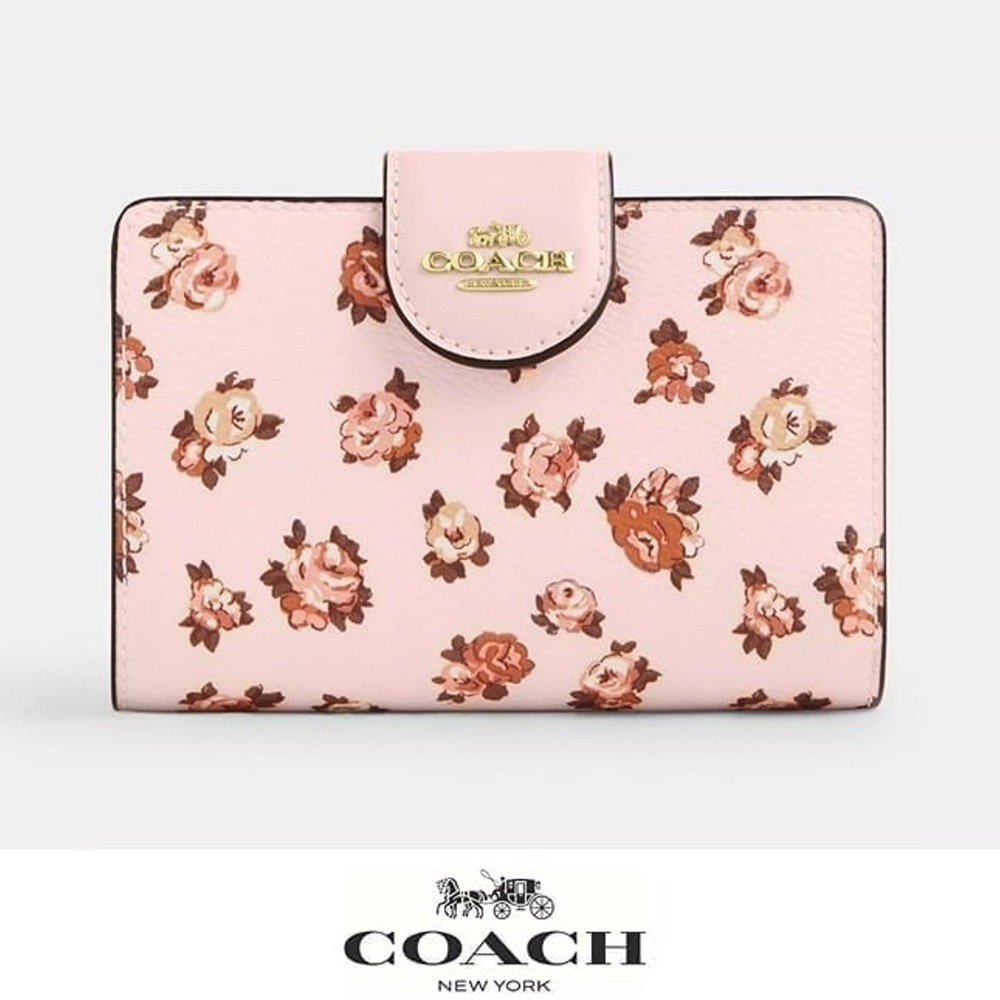 NWT Coach Medium Corner Zip Wallet Rosette Print Pink  