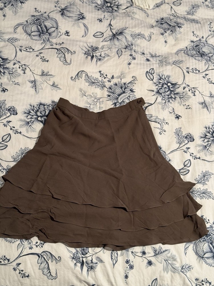 Vintage ESCADA MARGARETHA LEY 90s Aline Tier Ruffle Khaki Skirt Sz 34