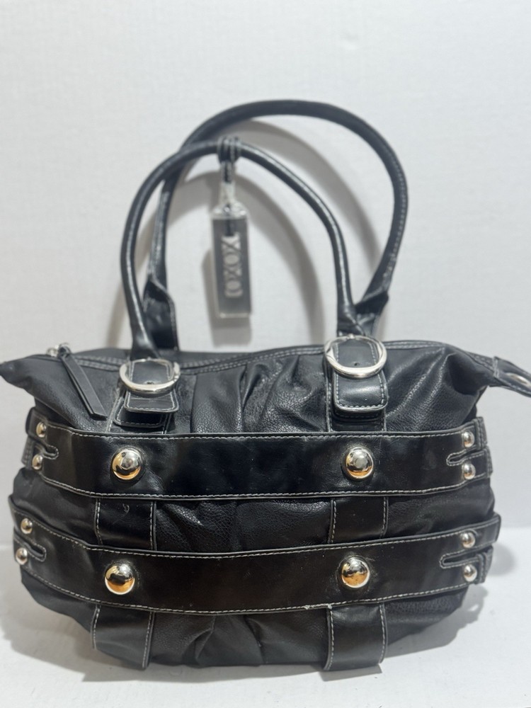 XOXO Mini Monogram Black Faux Leather Shoulder Bag Vintage Y2K Hobo Purse