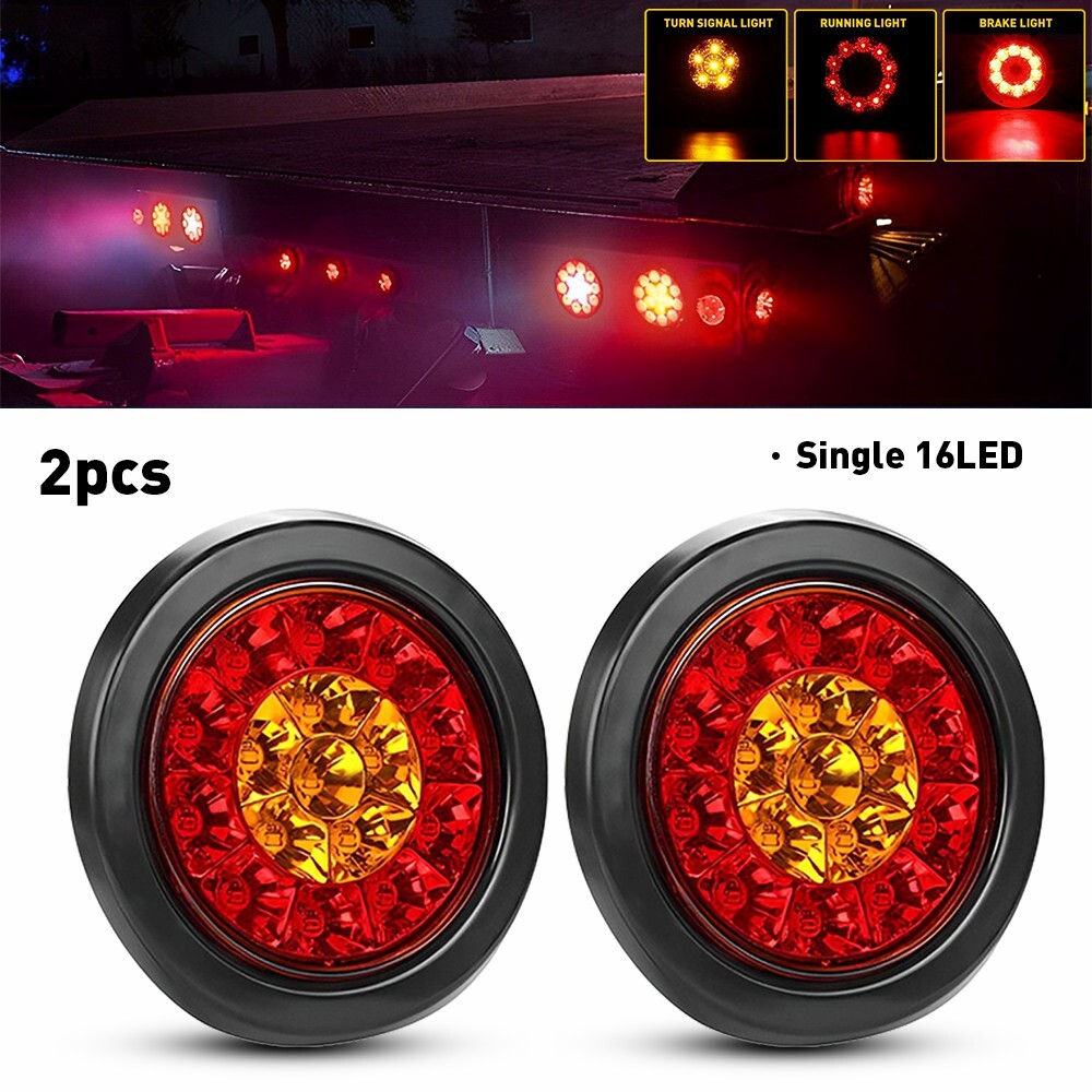 2x 4inch Round LED Truck Stop Trailer Turn Tail Brake Lights Reverse Waterproof