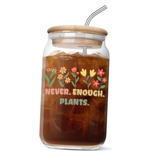 Gardening Gifts for Women - Plant Glass Cup Gifts for Plant NEVER ENOUGH PLANTS