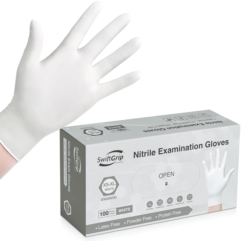 3-Mil Disposable Nitrile Exam Gloves Medium Box of 100 White Nitrile Gloves