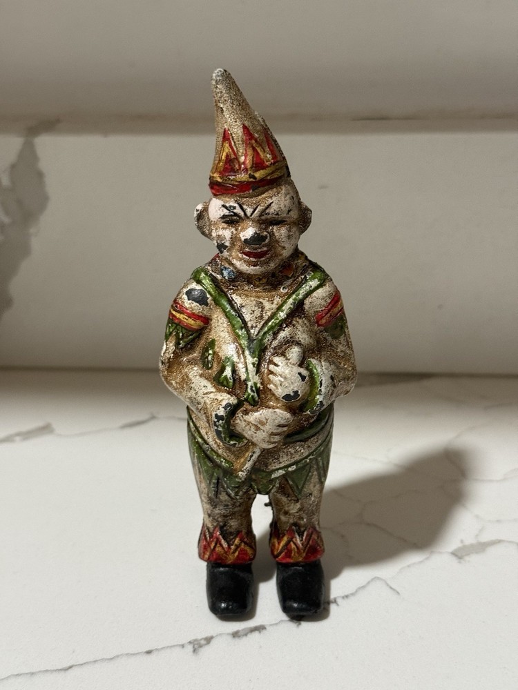 Antique 1900's AC. Williams Cast Iron Clown Jester Still Penny Cent Bank