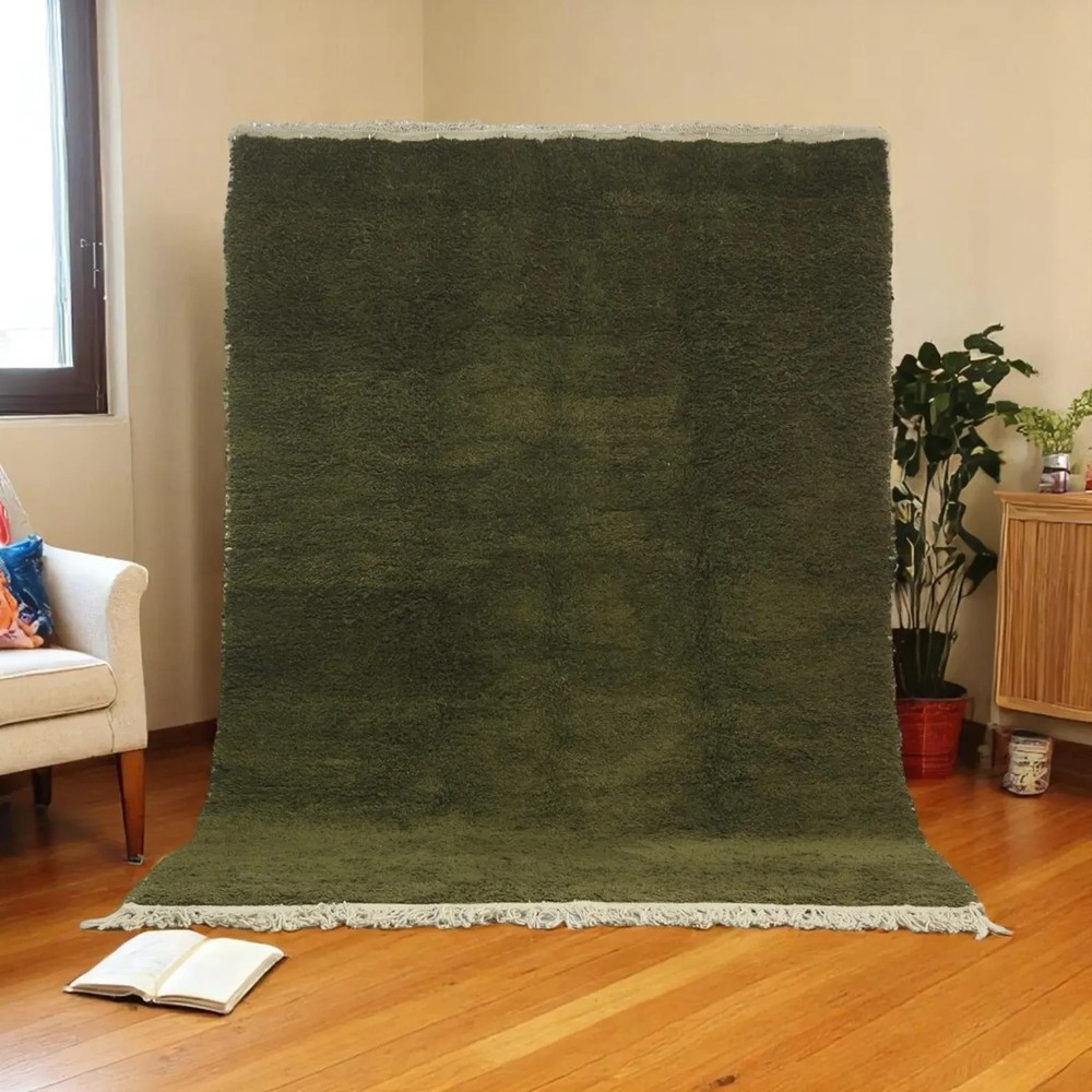 Moroccan Berberb Beni Ourain Wool Rug Color Olive Green Handmade Carpet Rug