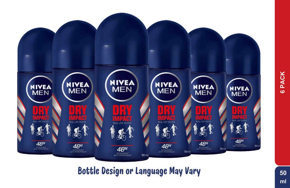Nivea Men Dry Impact Antiperspirant Roll-On 50ml 6 Pack