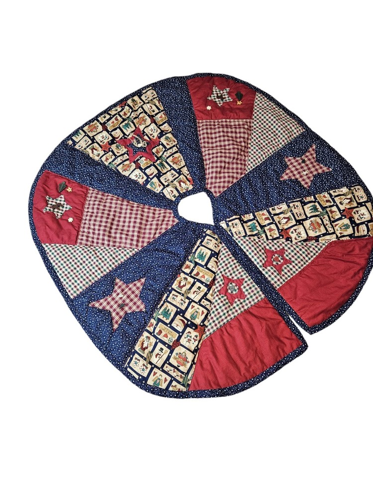 Handmade Country Quilted Star Patchwork Christmas Tree Skirt V31