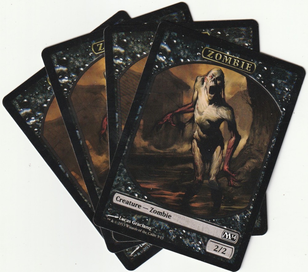 ✪ 4 MAGIC The Gathering ZOMBIE Black Creature Tokens 2013 MTG M14 PLAYSET ENGLISH