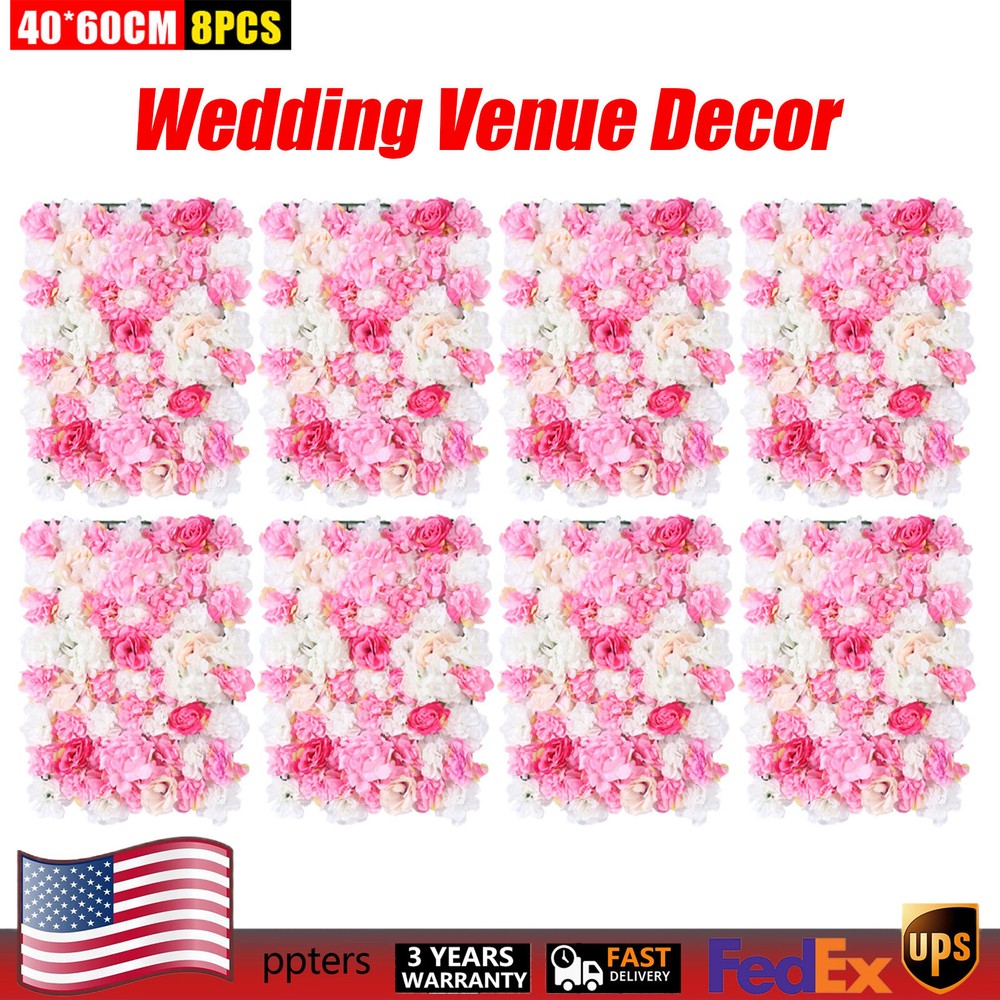 8× Rose Flower Wall Panels Artificial Silk Wedding Supply Decor Party Floral