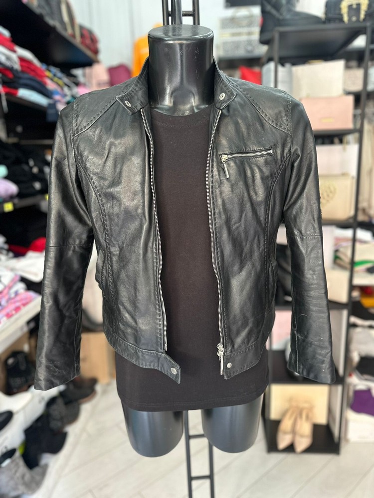 Men's Black Real Leather Character Sport Jacket Size 48 LLV214