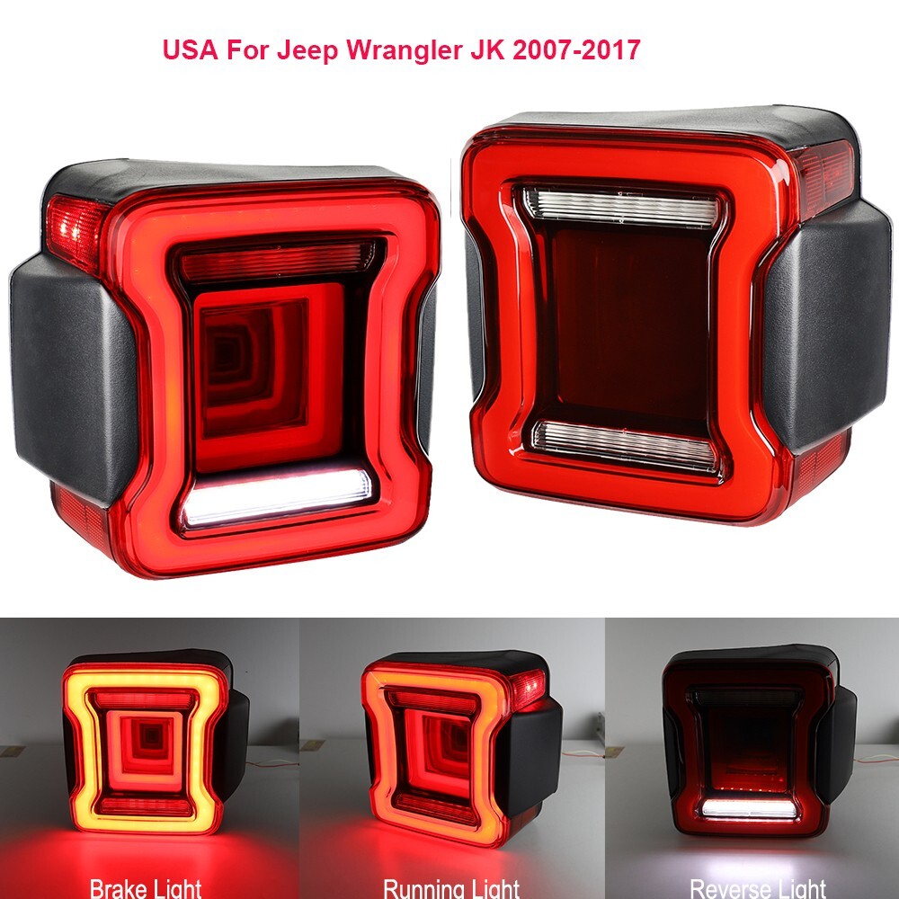 Rear LED Tail Lights Brake Turn Lamp For Jeep Wrangler JK 2007 2008 -2017