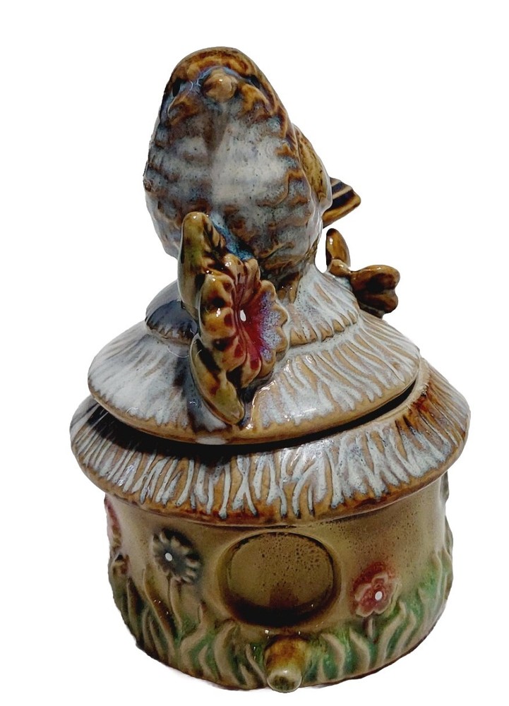 Ceramic Brown Bird House Trinket Box 4 Inch Jewelry Storage