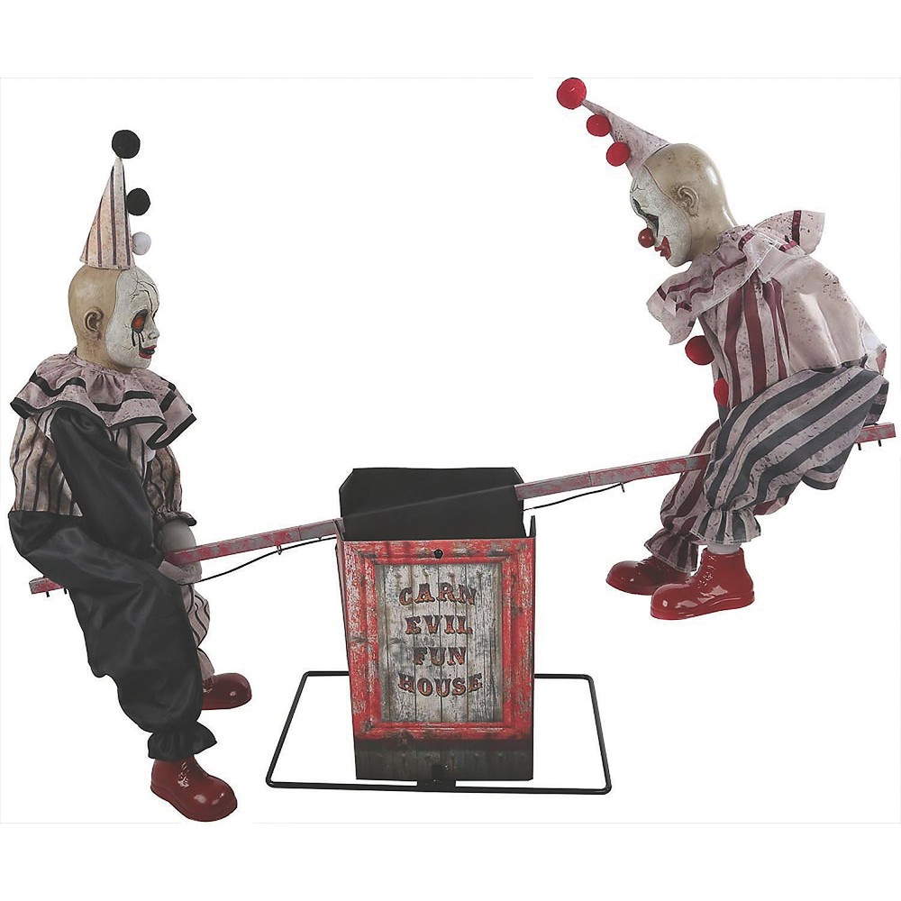 Animated Halloween See-Saw Clowns Decoration 36x48 Inches Seasonal Display  -image