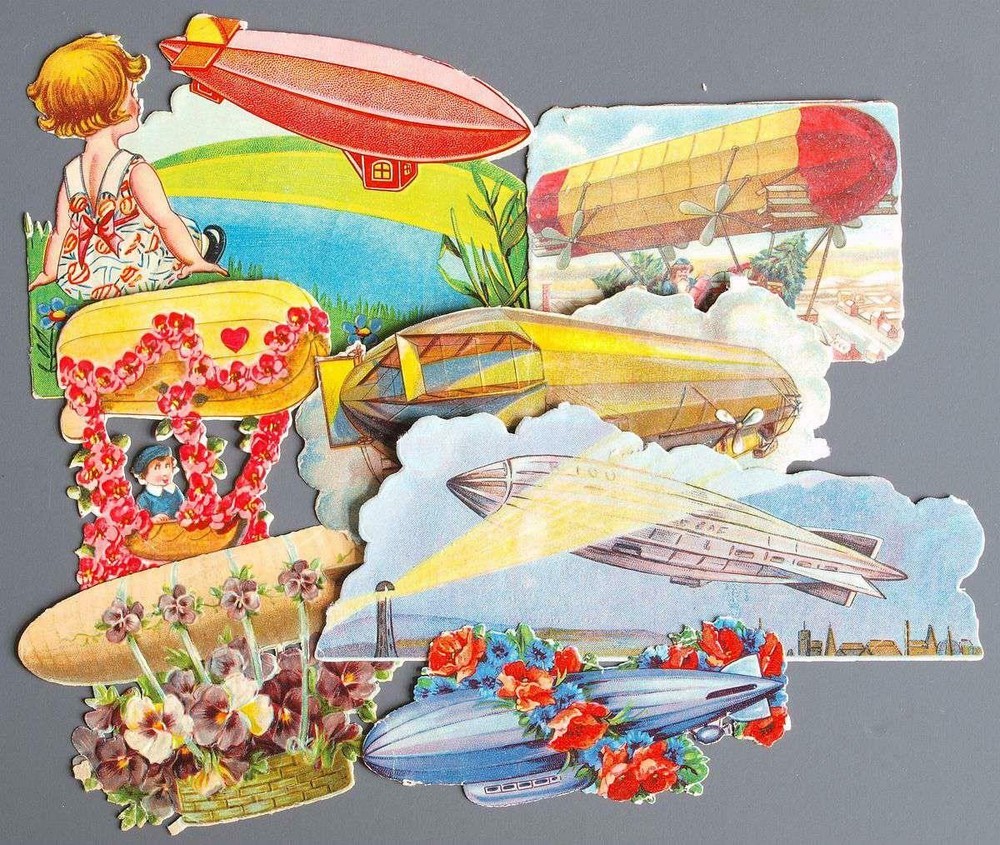 GERMANY 1930s ZEPPELIN Glossy Pictures/Labels for Children's Poetry Albums LOOK