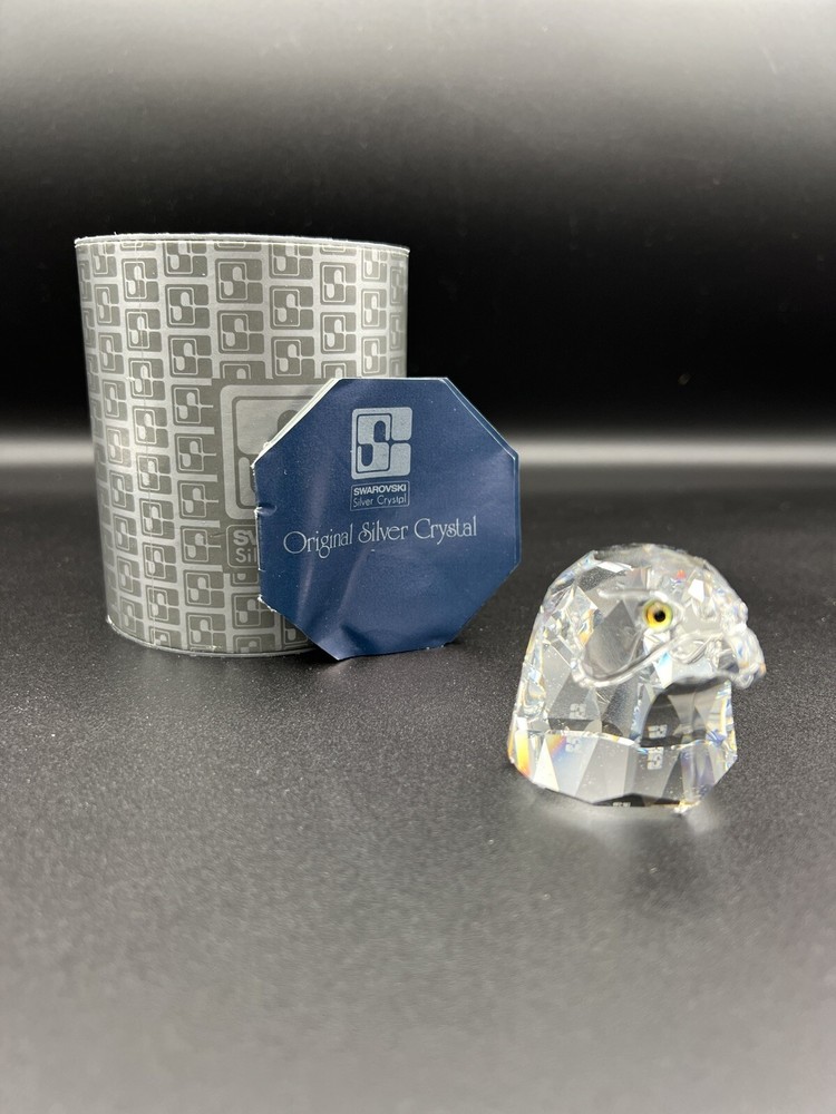 Vintage Swarovski Crystal Falcon Head Figurine with Original Box