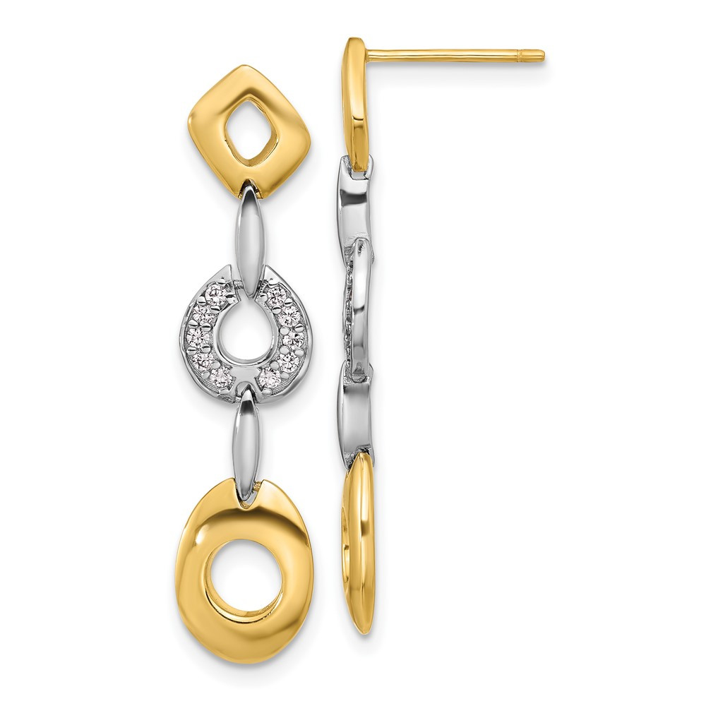 Sterling Silver Gold-tone Polished Cubic Zirconia Drop & Dangle Earrings 3.43gm