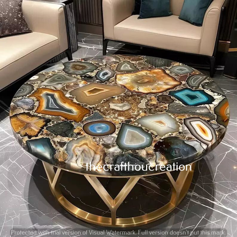 Wild Agate Round Coffee Table Top, Agate Table, Stone Dine Table Top Home Decor