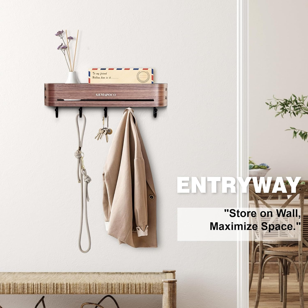 Wall Mount Coat Rack with Shelf and Key Holder 16.9 Inch Organizer