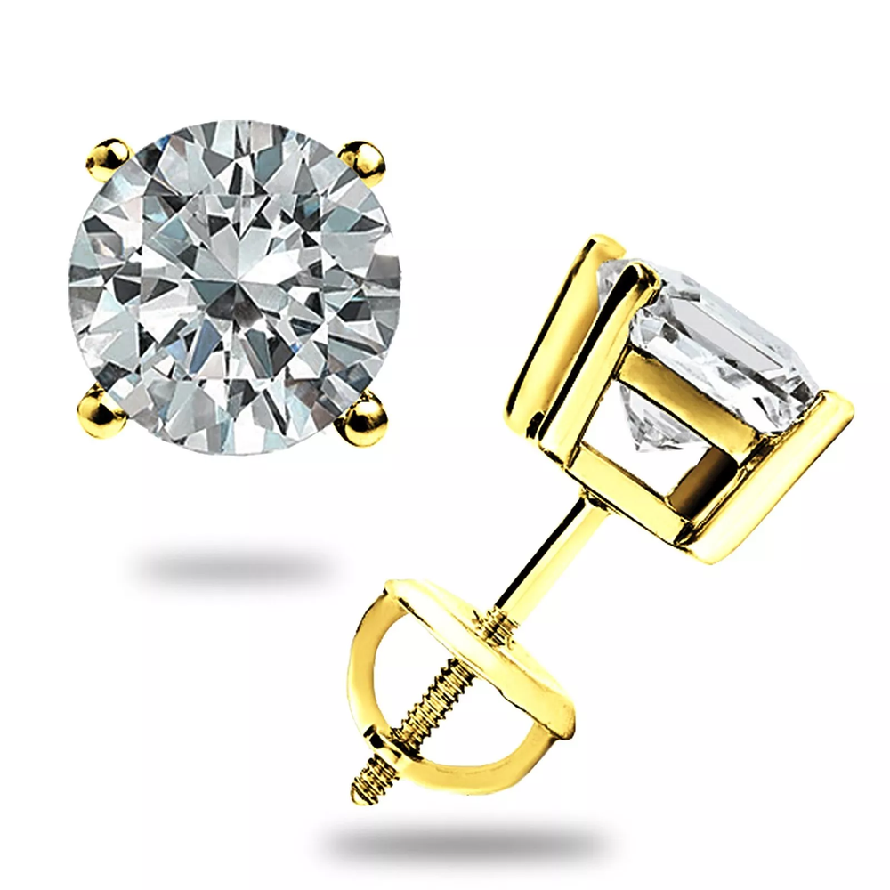 1.00 Ct Round Cut Moissanite Stud Earrings Solid 14K Yellow Gold ScrewBk Gift