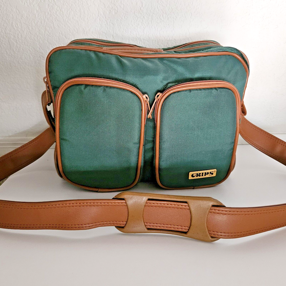Vintage Grips Camera Bag Leather Shoulder Strap, Padded Interior, Green & Tan