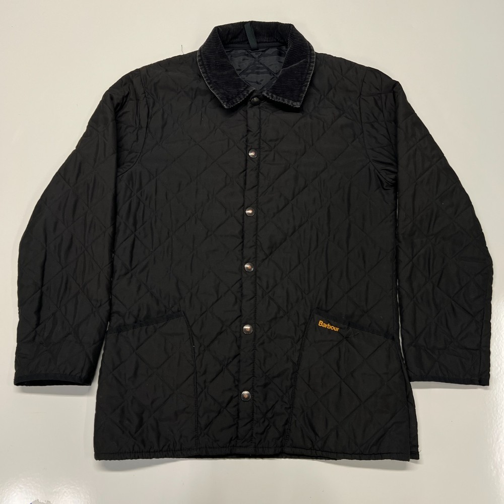 Barbour Eskdale Quilted Jacket Mens Small Black Snap Cord Collar