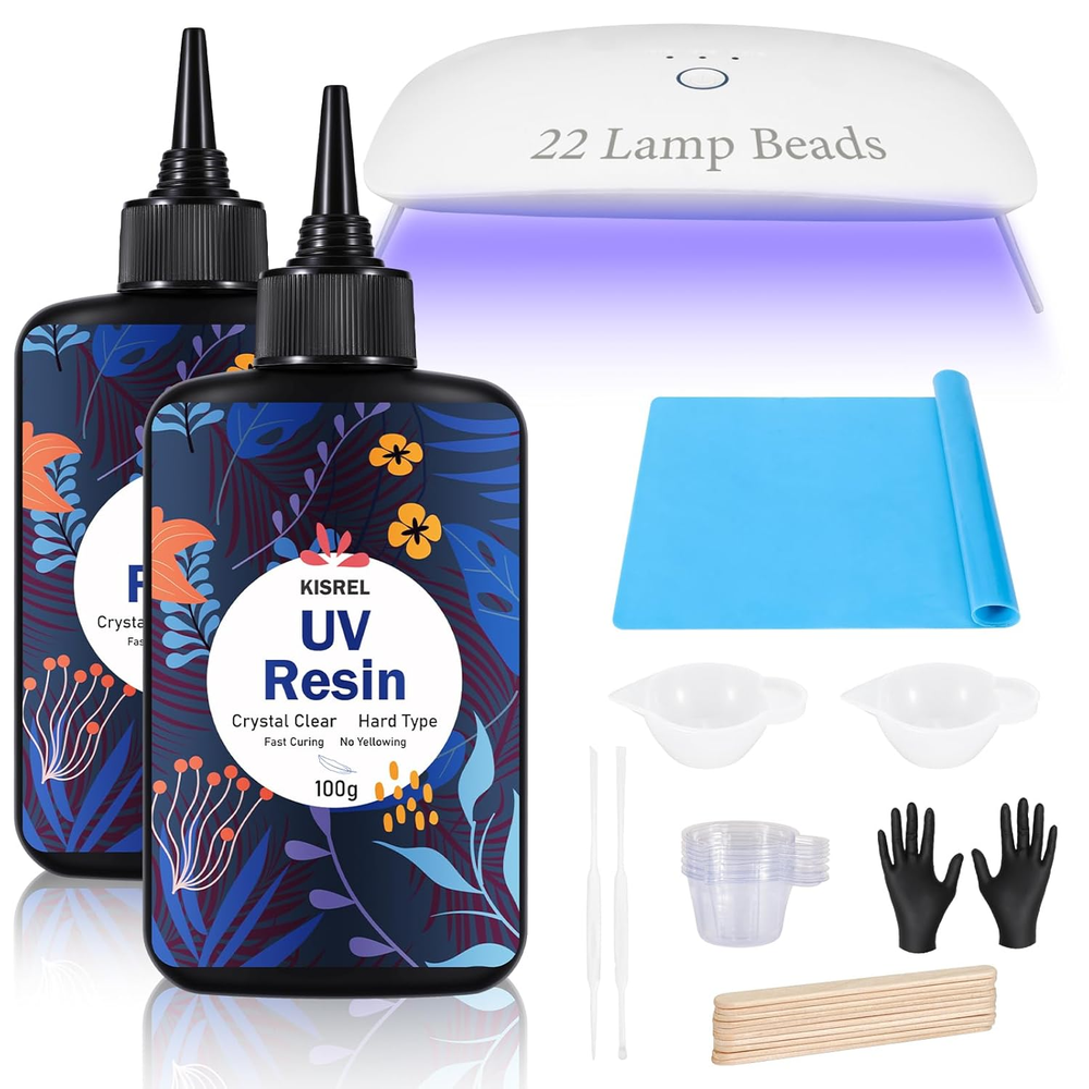 UV Resin Kit with 22 Lamp Beads Light - Larger Size and 200G Upgraded Hard Type