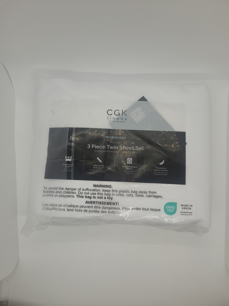 CGK Linens 3-Piece Twin Microfiber Wraparound Elastic Sheet Set in White