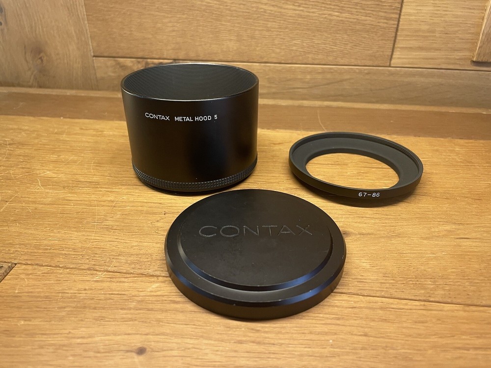 *Near Mint* Contax Metal Hood 5 & K-84 89mm Metal Lens Cap w/ 67/86 Ring From JP