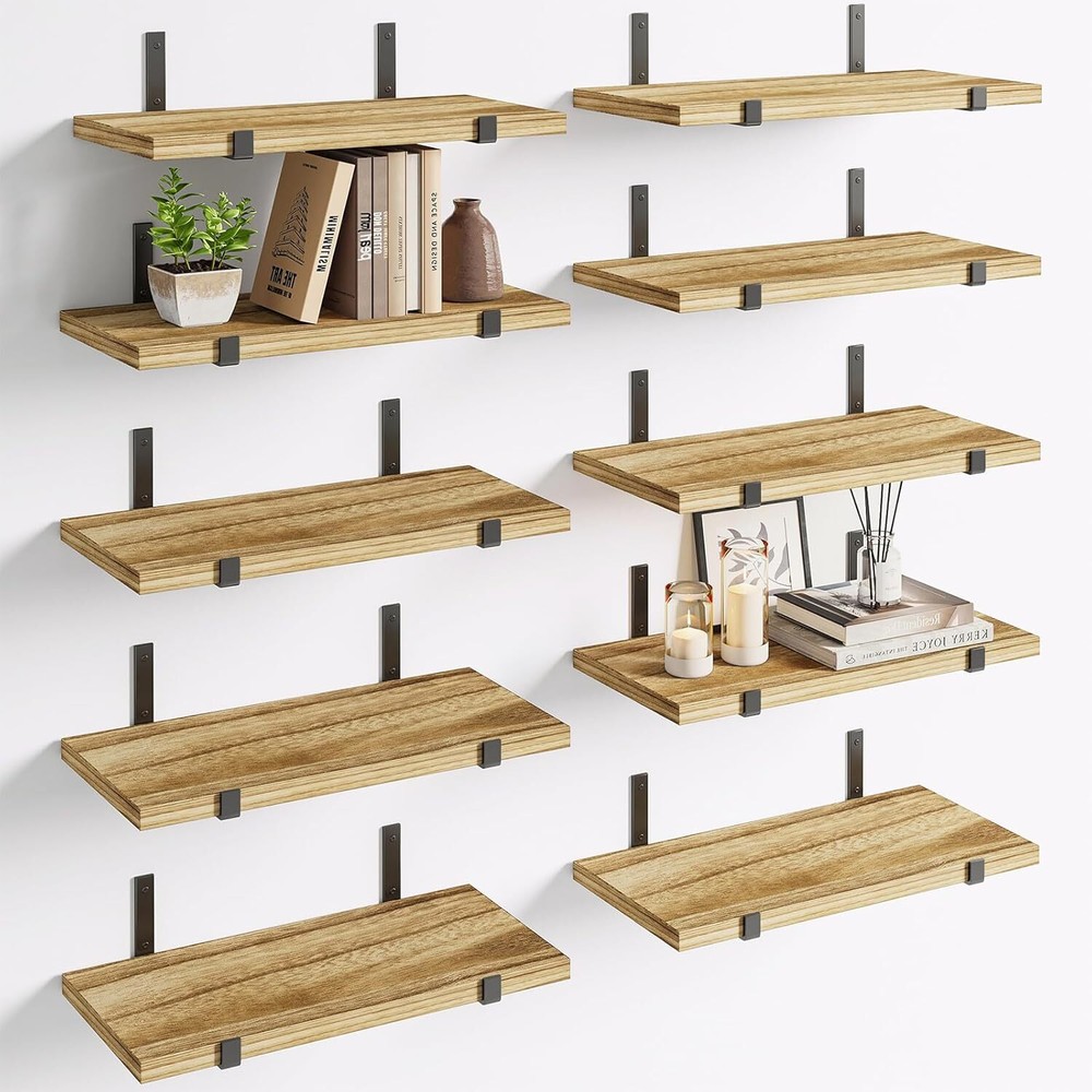 10 Pack Floating Shelves for Wall, Rustic Wood Wall Shelves for Bedroom