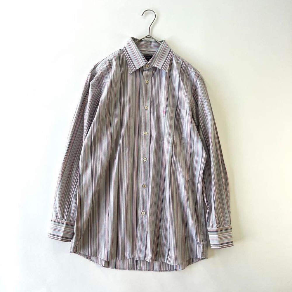 Burberry London Long Sleeve Striped Over Shirt Logo Pocket Men Size M Used