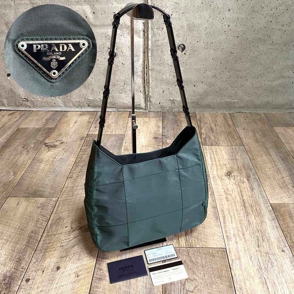 RARE Authentic PRADA Tessuto Nylon Mini One Shoulder Tote Bag in Khaki Green