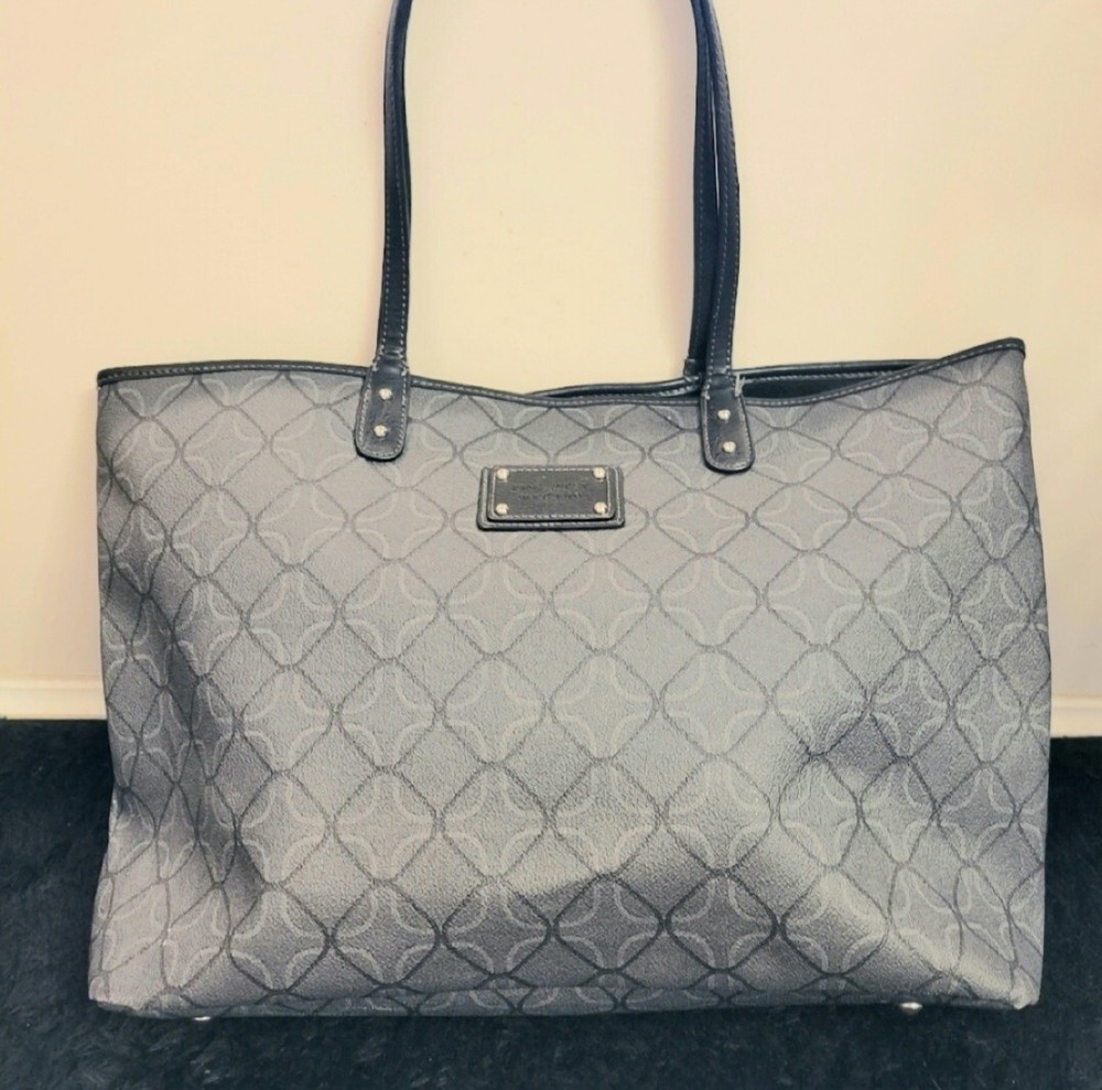 Vintage Nine West Grey Classic Geometric Print Large Leather Shoulder Bag