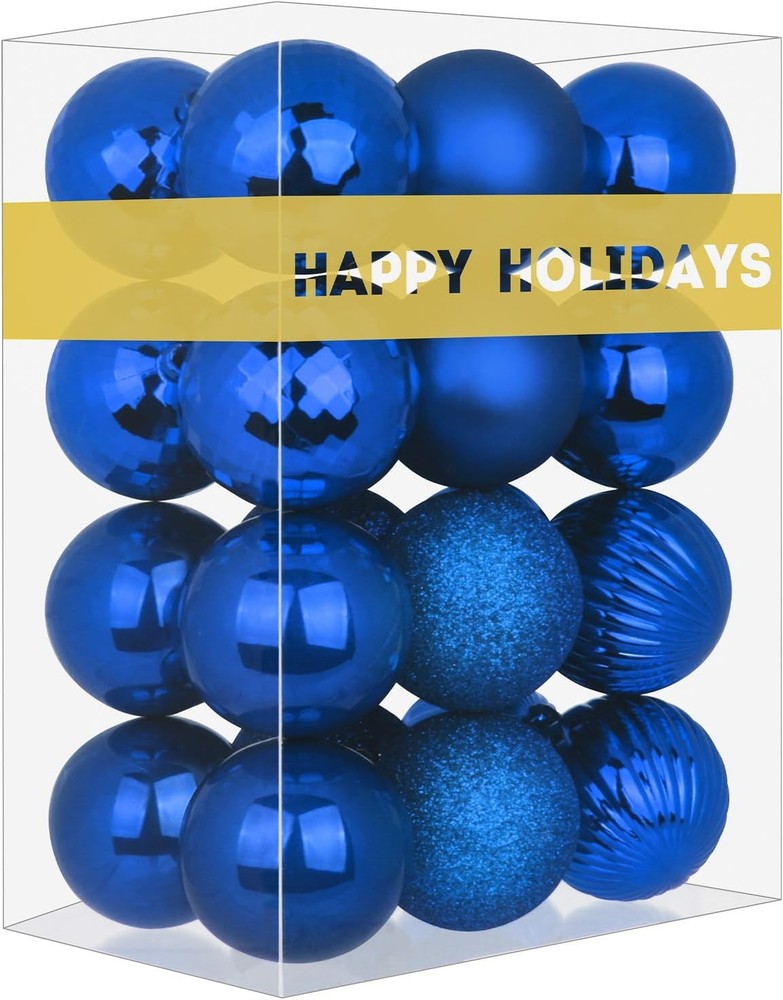 24Pcs Christmas Balls Ornaments Xmas Tree Shatterproof Ball Blue 2.5in x 24 Pack
