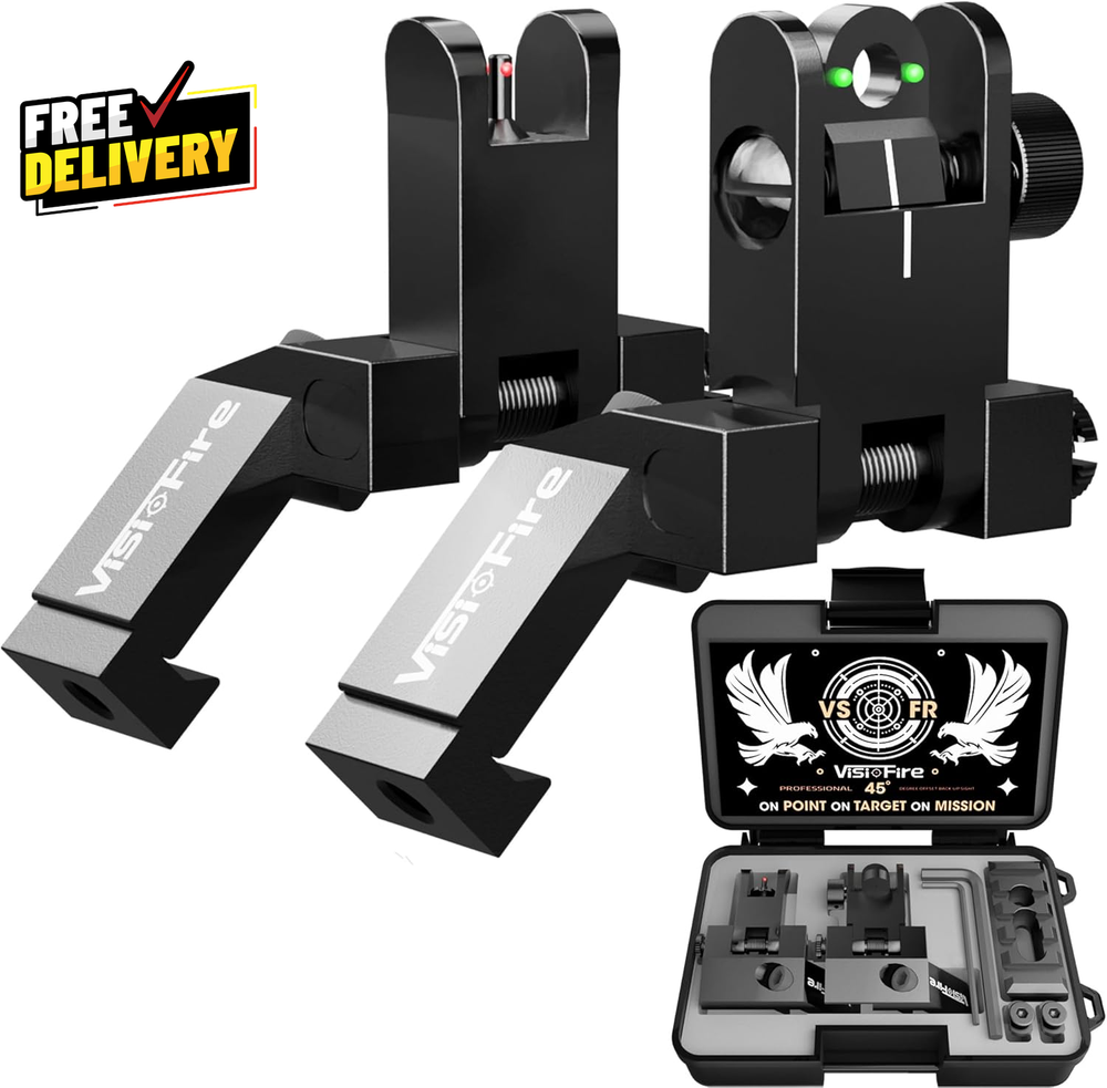 Classic 45 Degree Offset Iron Sights Flip up Fiber Optic Sights with Red Green..