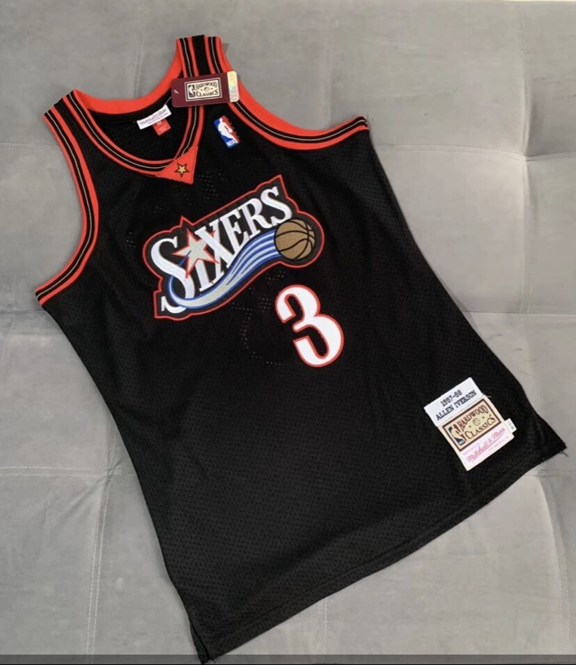 Philadelphia 76ers Allen Iverson black regular season basketball retro jersey