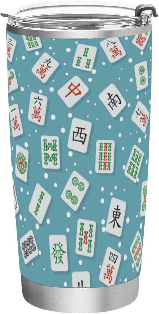 20Oz Stainless Steel Vacuum Insulated Tumbler Green Birds Mahjong Tiles Double W