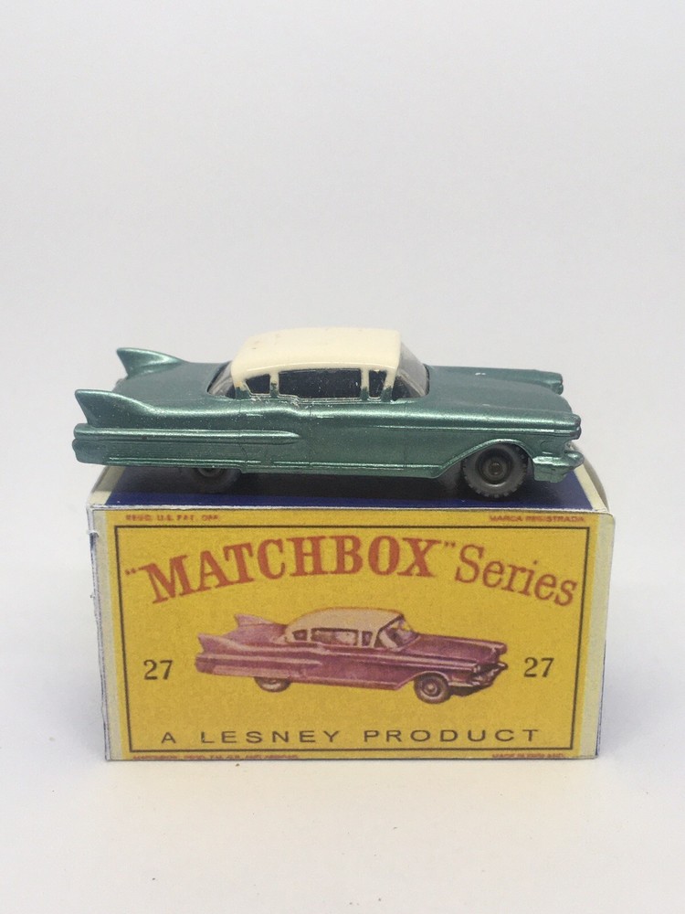 Vintage Lesney Matchbox 27 Custom Cadillac Sixty In Green, Nice Repro Box.