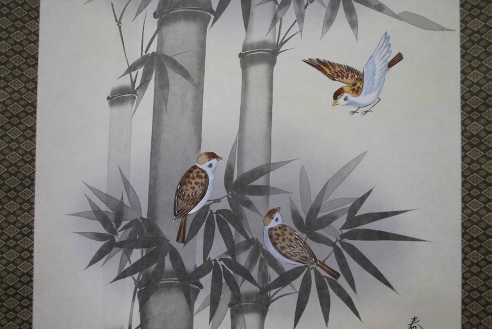 Hanging Scroll Shinsaku Haruho/Sparrow On Bamboo/ Treasure Ship S 245 J