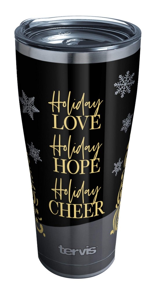 Golden Holiday Christmas Triple Walled Insulated Tumbler Travel Cup Keeps Dri...