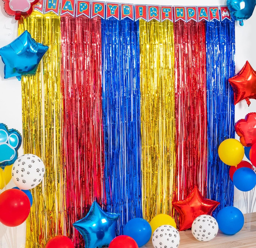 Paw or Hedgehog Decorations, 4 Pack Gold Red and Blue Party Supplies 3.3 x 6....