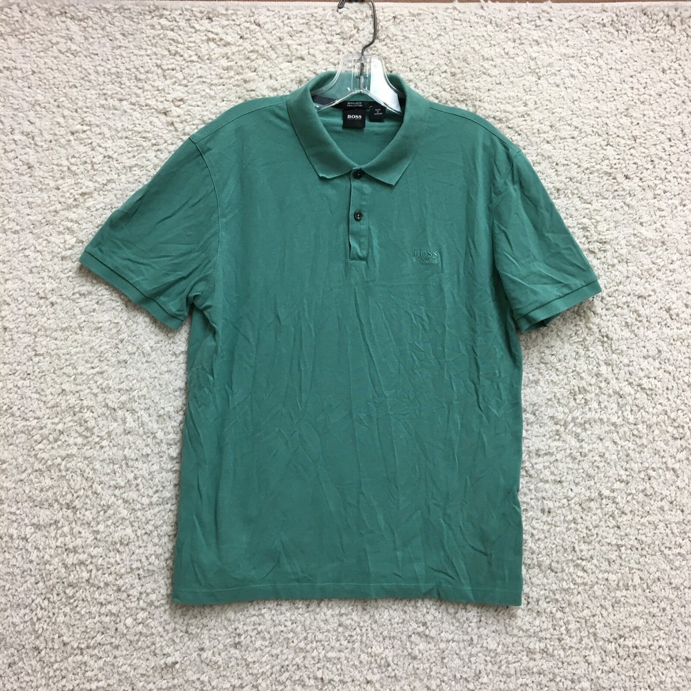 HUGO BOSS Polo Shirt Large Adult Green Regular Fit Pima Cotton Golf Casual Men L