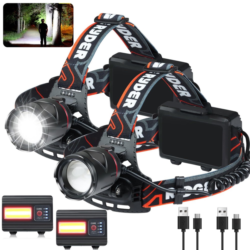 Rechargeable Headlamp, LED Head Lamps Battery Powered, Super Bright 120000 Hi...
