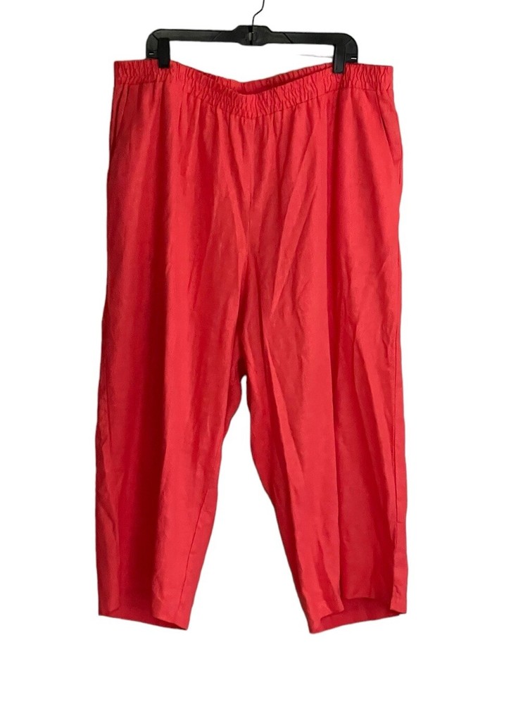 Jessica London Plus Womens 24W Coral Pull On Crop Capri Pant Elastic Linen Blend