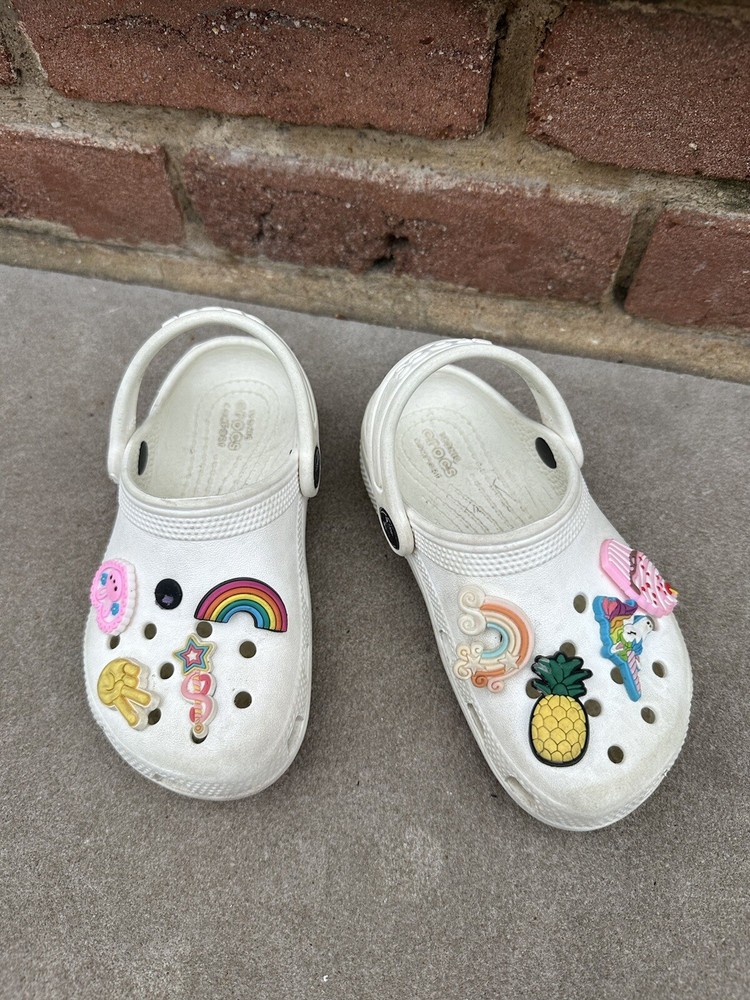 Crocs Kids White Shoes Size C9 With Charms